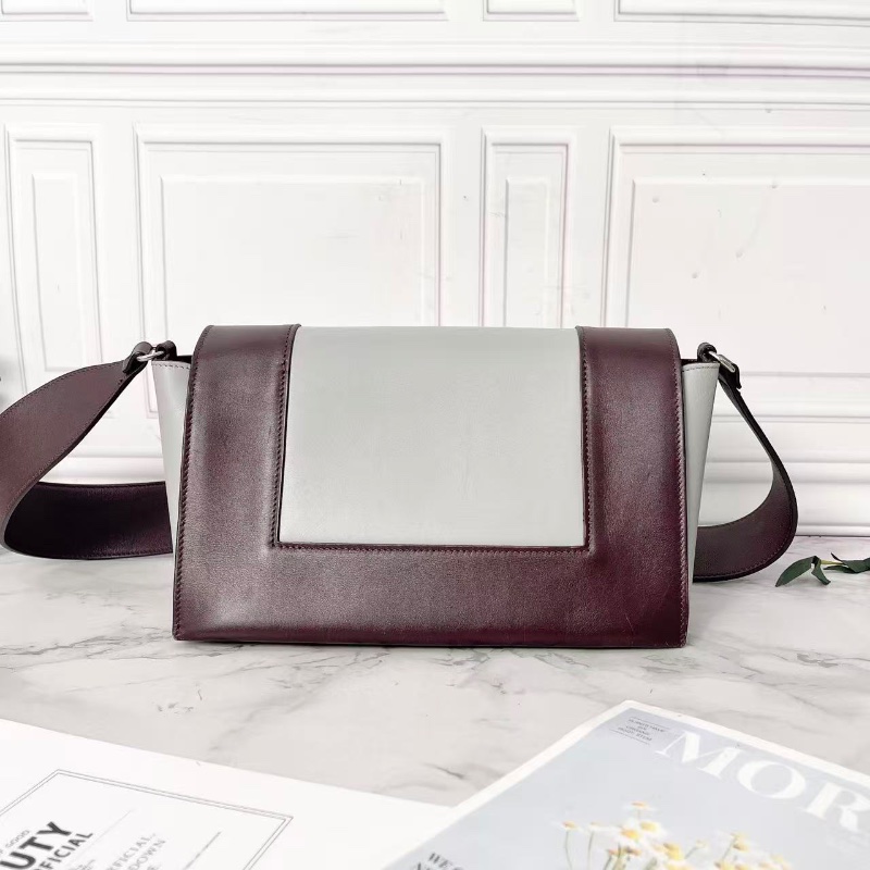 Celine frame巧克力拼藍灰色翻蓋肩背斜背豆腐包25×15×10 98新配件塵袋-4