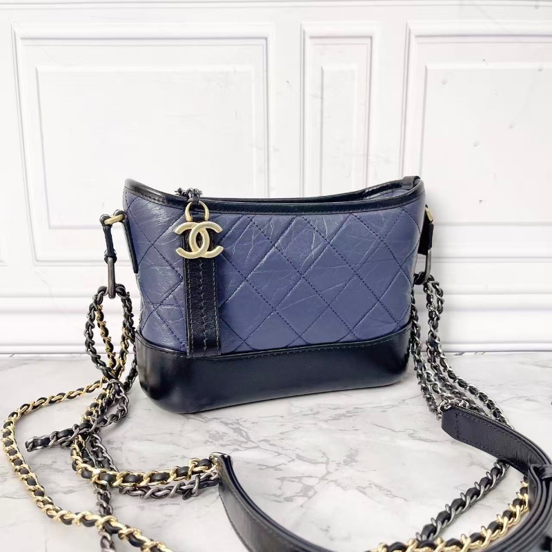 CHANEL 小號藍黑拼色流浪包肩背斜背包20×15×8 98新配件塵袋購證保卡-3