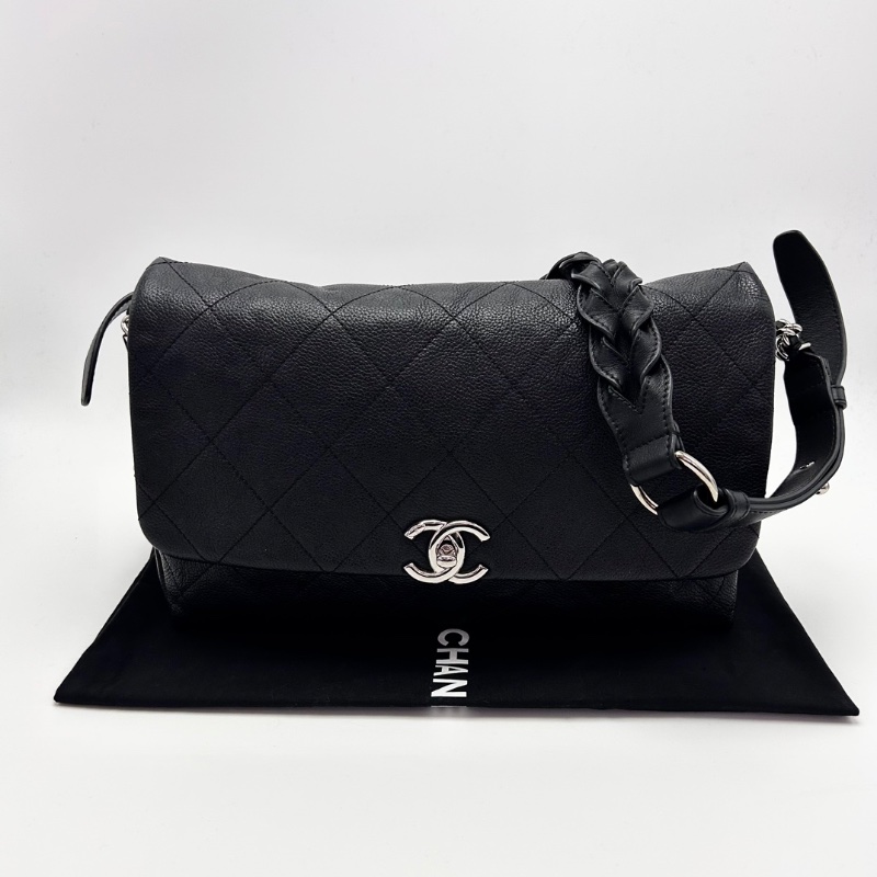 CHANEL 黑銀麻花CF手提肩背包29*18*10 98新配件塵袋-1