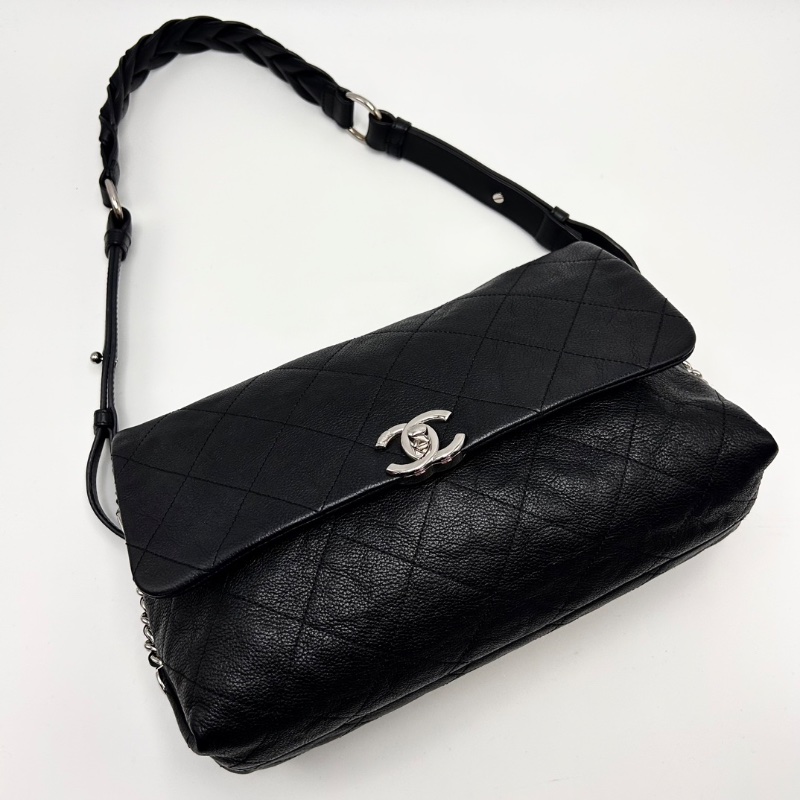 CHANEL 黑銀麻花CF手提肩背包29*18*10 98新配件塵袋-3