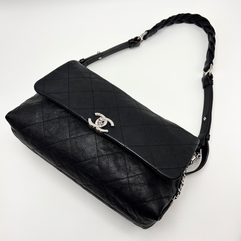 CHANEL 黑銀麻花CF手提肩背包29*18*10 98新配件塵袋-4