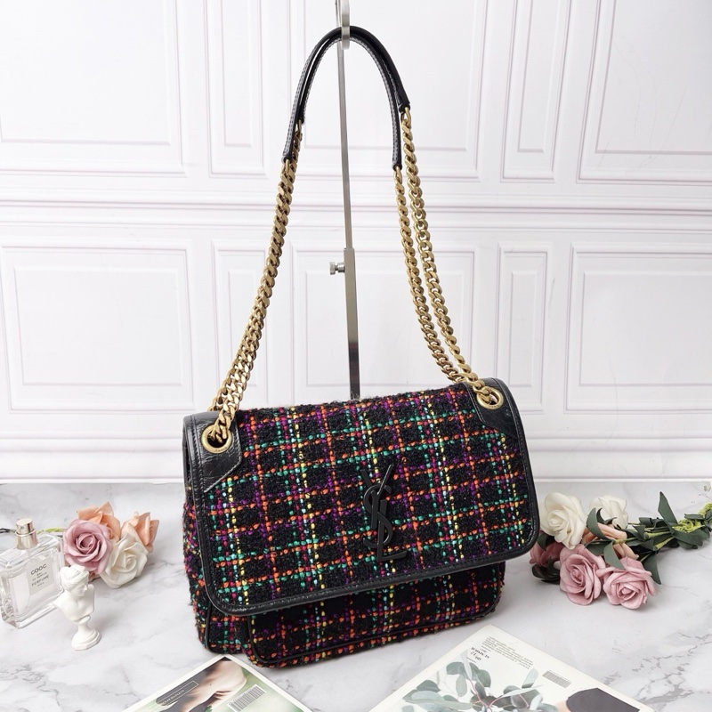 YSL 復古粗毛呢niki中號肩背包 28*20*8.5 98新配件塵袋-4