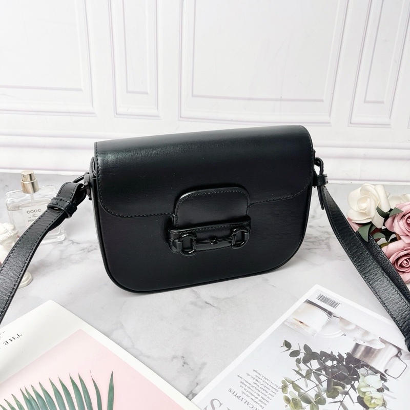 Gucci Horsebit黑色馬蹄扣1955郵差包72622620.5×5×14.5 98新配件塵袋-3