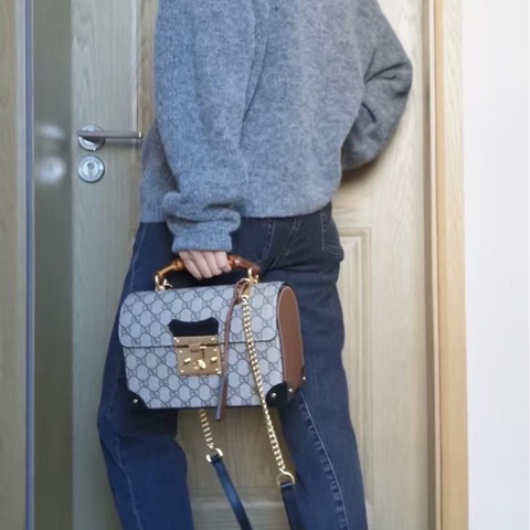 GUCCI Padlock限定秀款老花竹節手提斜背盒子包23×16×9 98新配件塵袋
