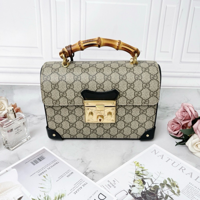 GUCCI Padlock限定秀款老花竹節手提斜背盒子包23×16×9 98新配件塵袋-1