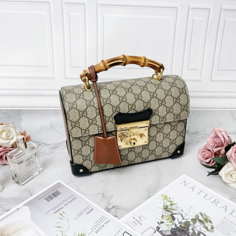 GUCCI Padlock限定秀款老花竹節手提斜背盒子包23×16×9 98新配件塵袋-3