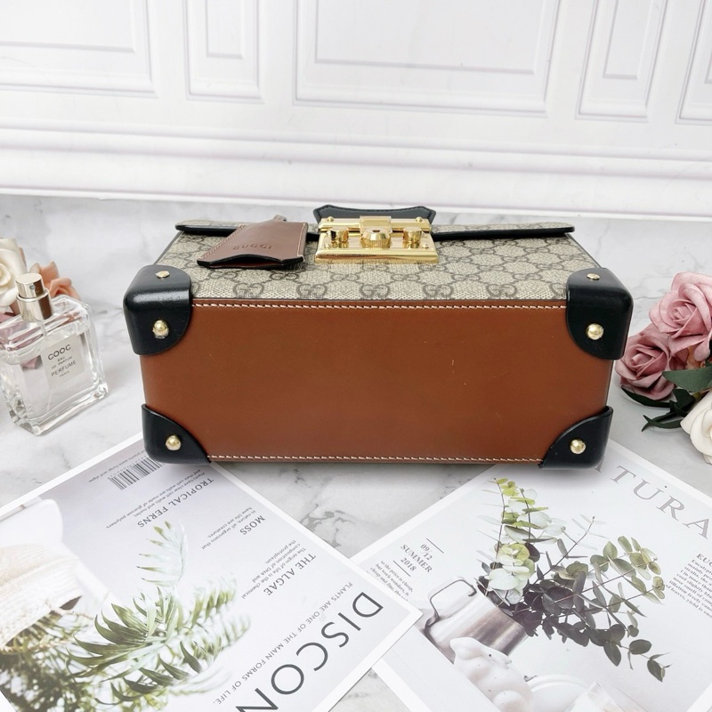 GUCCI Padlock限定秀款老花竹節手提斜背盒子包23×16×9 98新配件塵袋-4