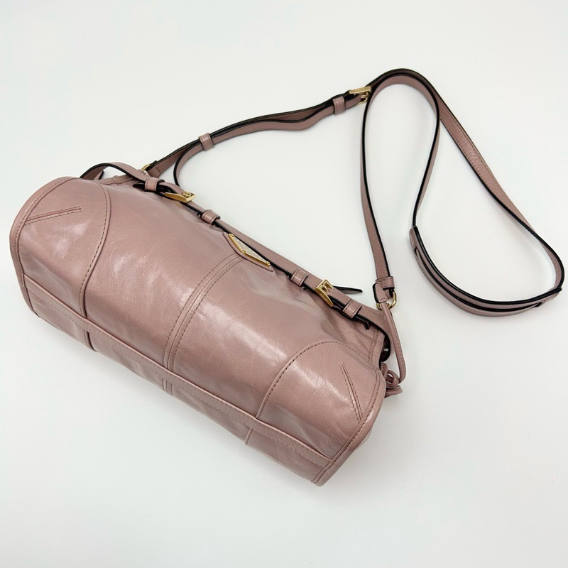 PRADA 粉色金扣soft肩背斜背包26*14*11 98新配件盒子塵袋-5