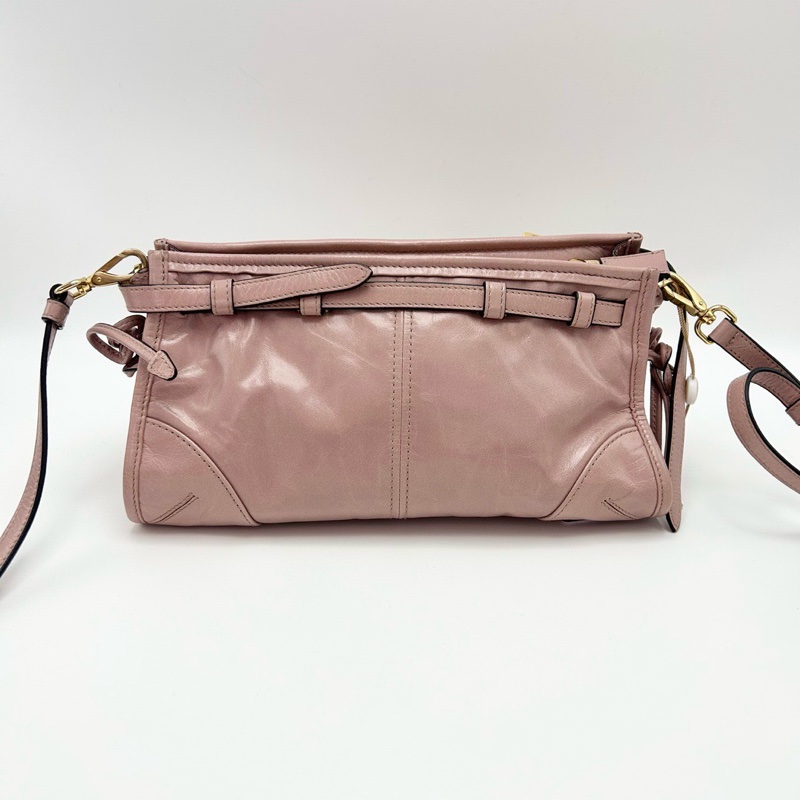 PRADA 粉色金扣soft肩背斜背包26*14*11 98新配件盒子塵袋-6