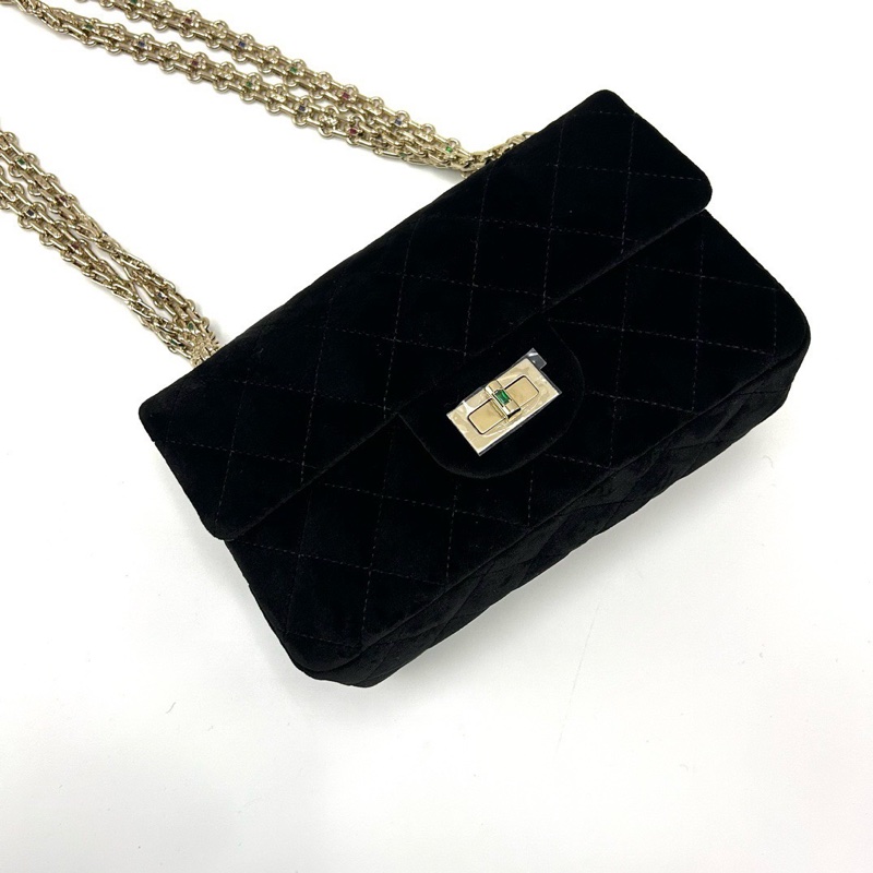 CHANEL 黑金2.55絲絨大mini肩背斜背包20*12*8 全新閒置配件盒子塵袋購證-3