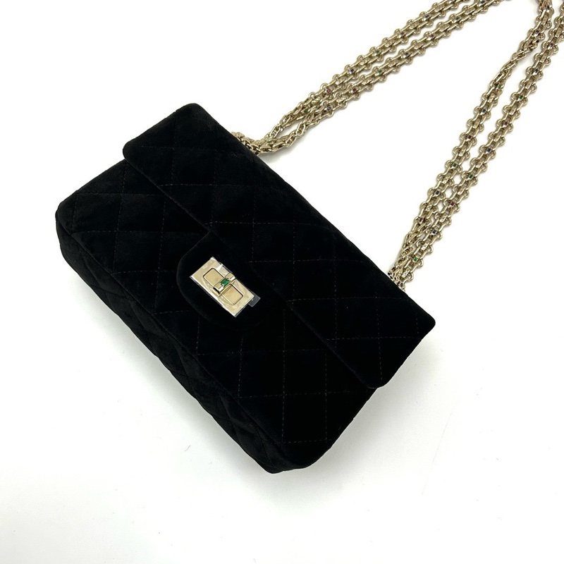 CHANEL 黑金2.55絲絨大mini肩背斜背包20*12*8 全新閒置配件盒子塵袋購證-5