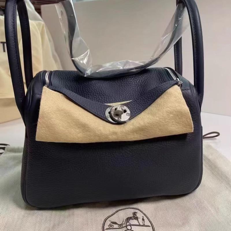 愛馬仕 Lindy26 午夜藍銀扣 tc皮 d刻-0