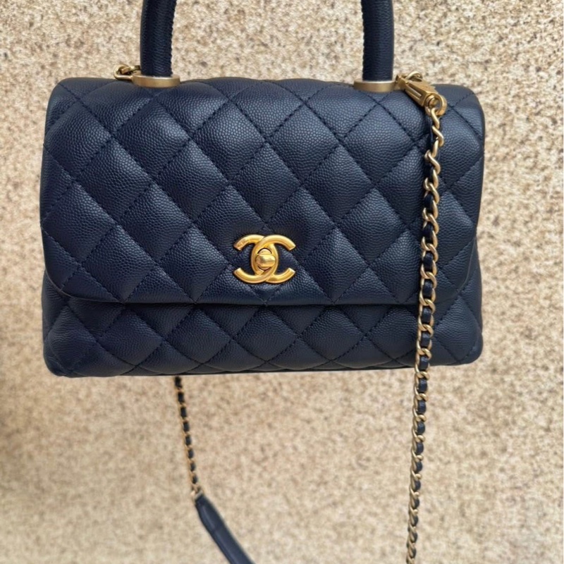 小巴黎二手名牌真品Chanel coco handle 午夜藍金釦-0