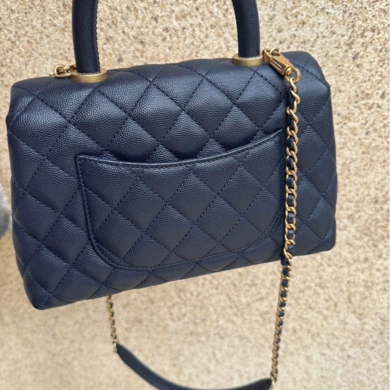 小巴黎二手名牌真品Chanel coco handle 午夜藍金釦-3