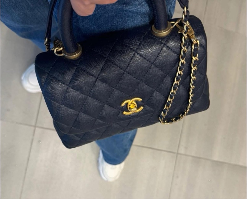 小巴黎二手名牌真品Chanel coco handle 午夜藍金釦-4