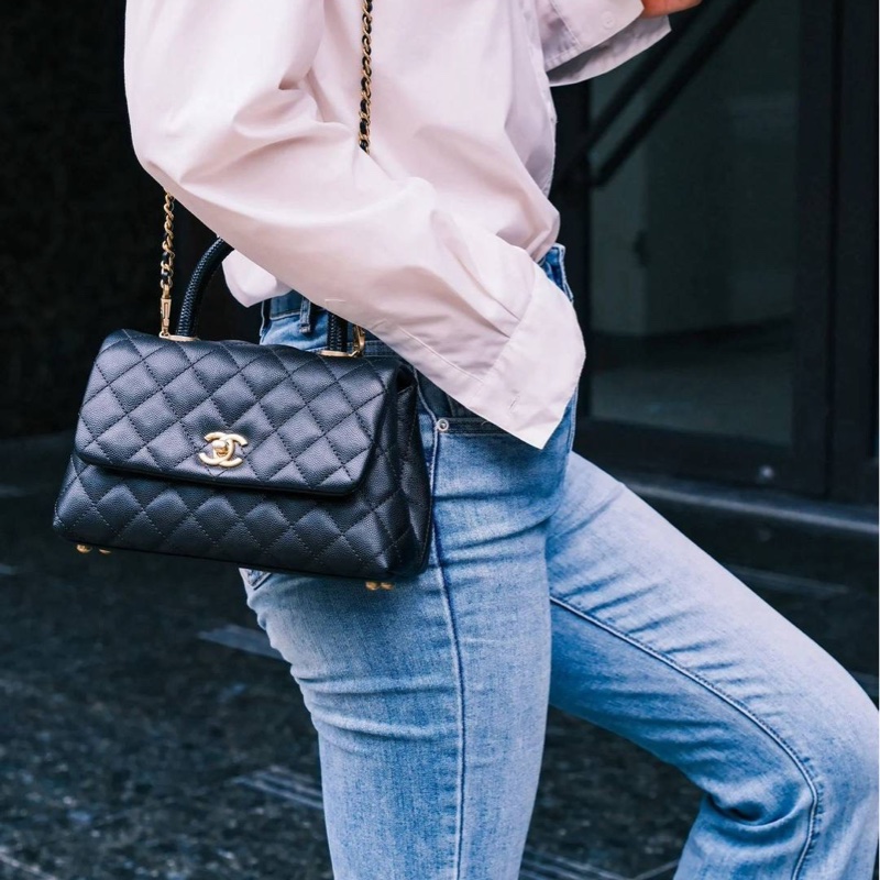 小巴黎二手名牌真品Chanel coco handle 午夜藍金釦-5