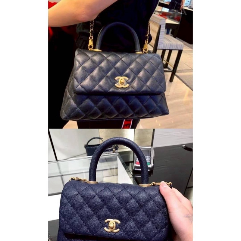小巴黎二手名牌真品Chanel coco handle 午夜藍金釦-6