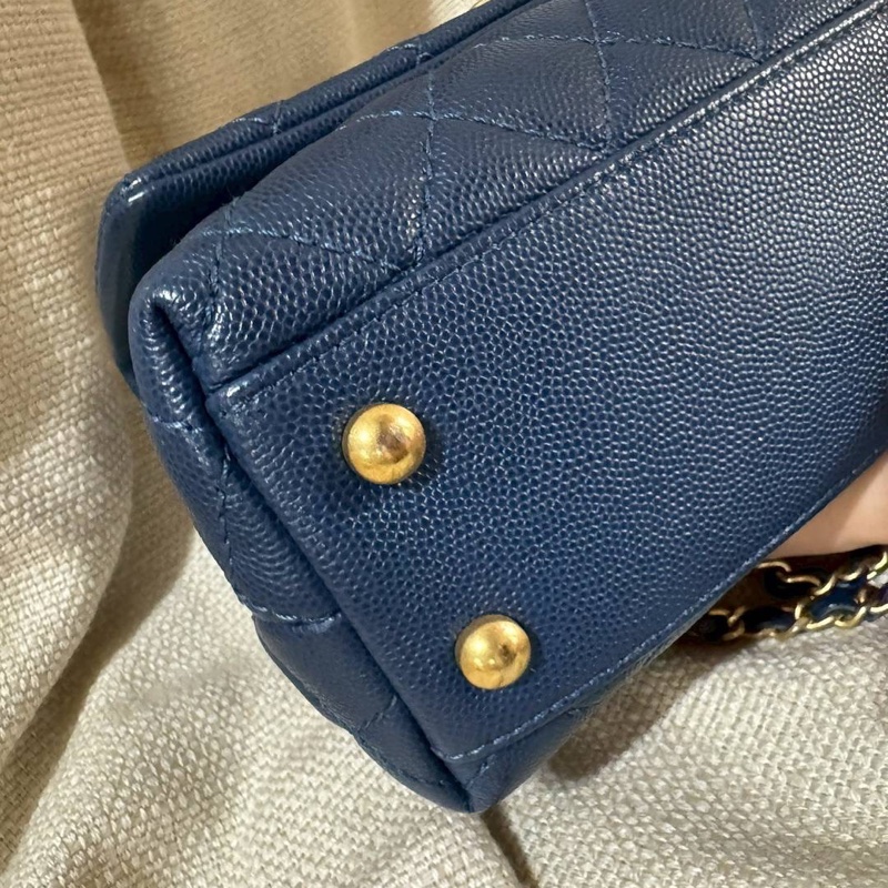 小巴黎二手名牌真品Chanel coco handle 午夜藍金釦-8