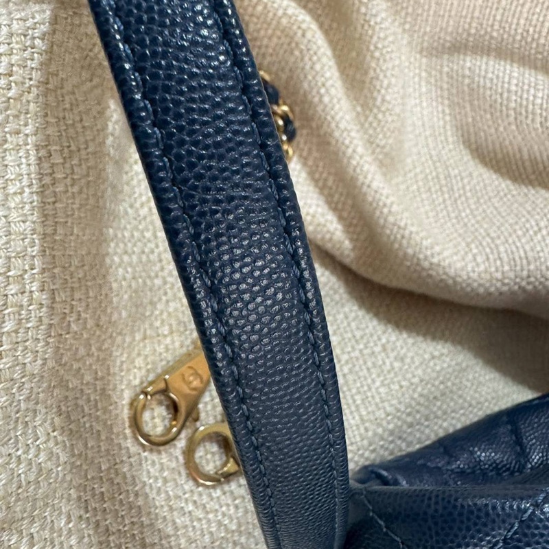 小巴黎二手名牌真品Chanel coco handle 午夜藍金釦-14