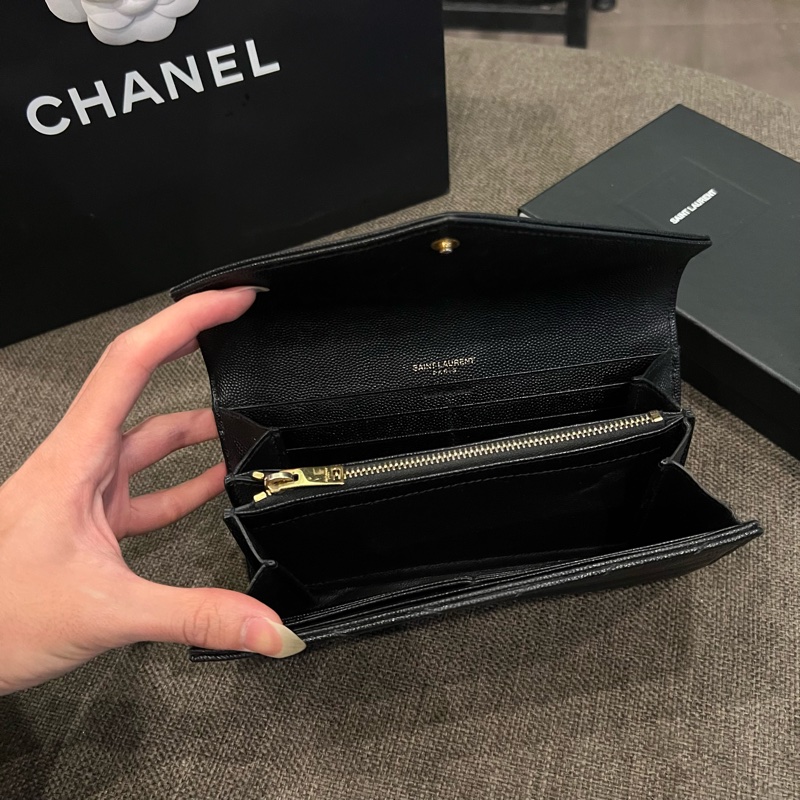 📢二手 Saint Laurent YSL黑金魚子醬掀蓋式信封長夾 正品-3