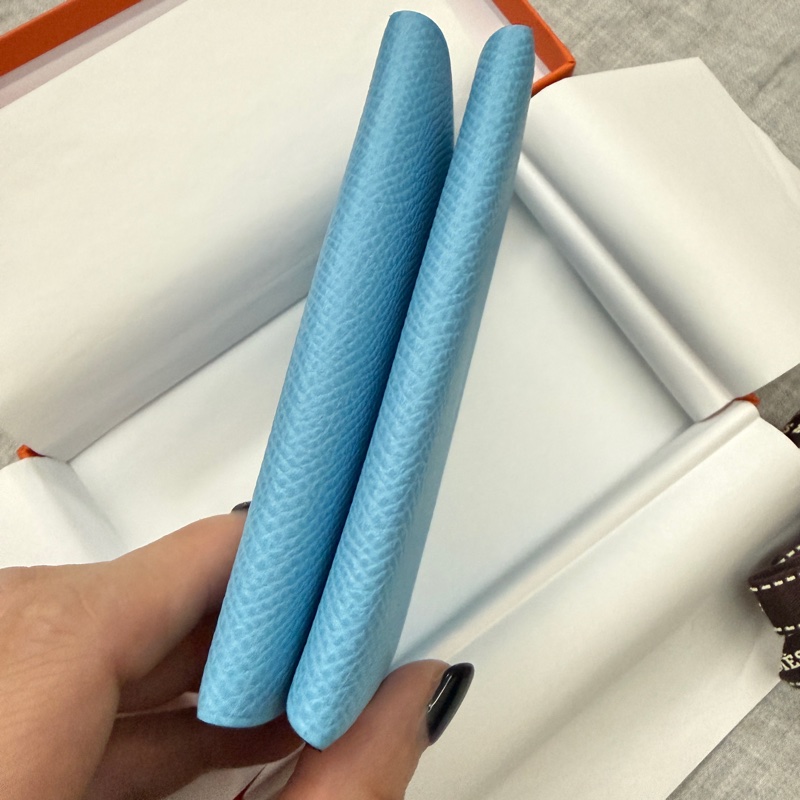 全新 Hermes 愛馬仕 Calvi Duo 卡片夾/零錢包 水藍色-4