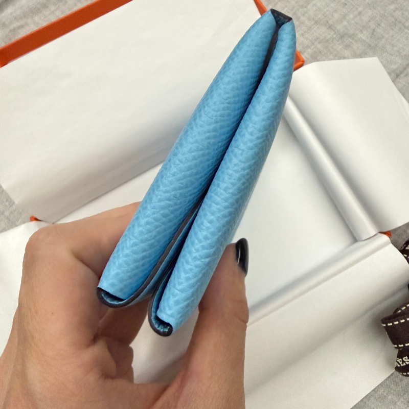 全新 Hermes 愛馬仕 Calvi Duo 卡片夾/零錢包 水藍色-5
