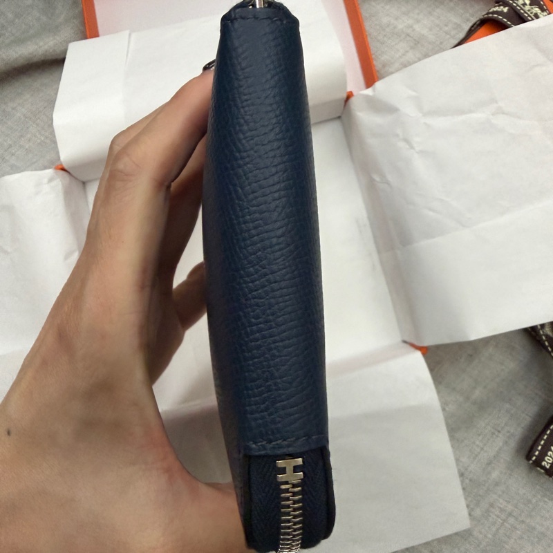 全新 Hermes Silk'In短夾 絲巾短夾 午夜藍-5