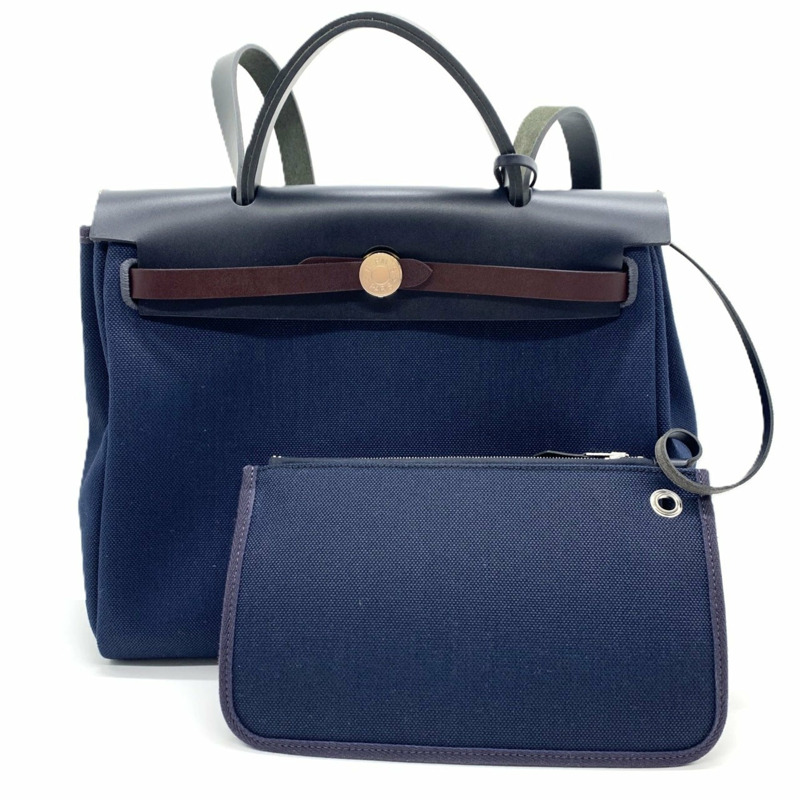 Hermès 拉鍊小號氣囊 Le Tourne 帆布皮革 海軍藍 HERMES-0