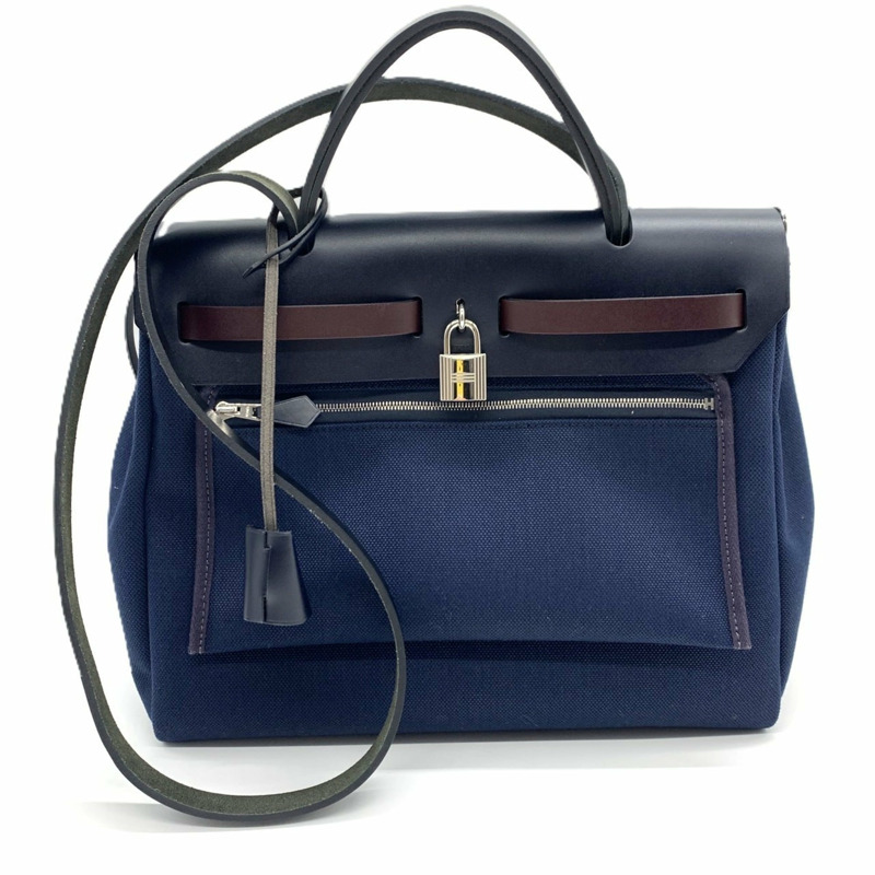Hermès 拉鍊小號氣囊 Le Tourne 帆布皮革 海軍藍 HERMES-1