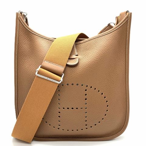 愛馬仕 Hermès Evelyne 3PM 單肩包，B 印記，Taurillon Clemence 皮革，金色，棕色