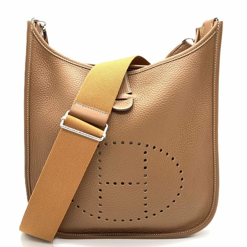 愛馬仕 Hermès Evelyne 3PM 單肩包，B 印記，Taurillon Clemence 皮革，金色，棕色-0