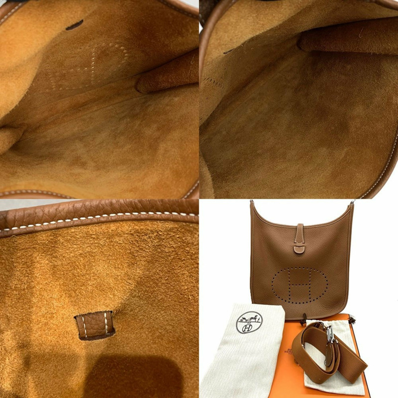 愛馬仕 Hermès Evelyne 3PM 單肩包，B 印記，Taurillon Clemence 皮革，金色，棕色-5