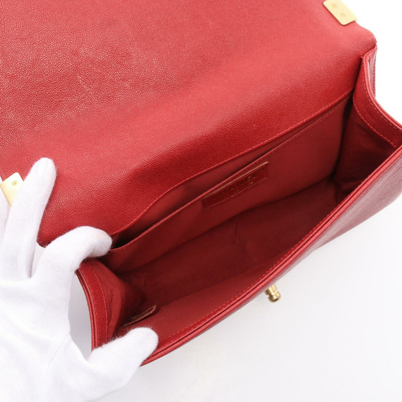 香奈兒 Boy Chanel 女士紅色粒面小牛皮單肩包 A67086-3