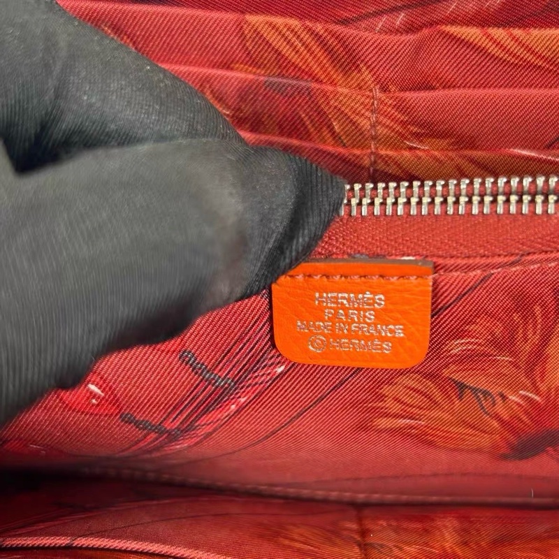 愛馬仕 Hermès Silk’in 拉鍊長夾｜經典愛馬仕橘｜絲巾內裡-1
