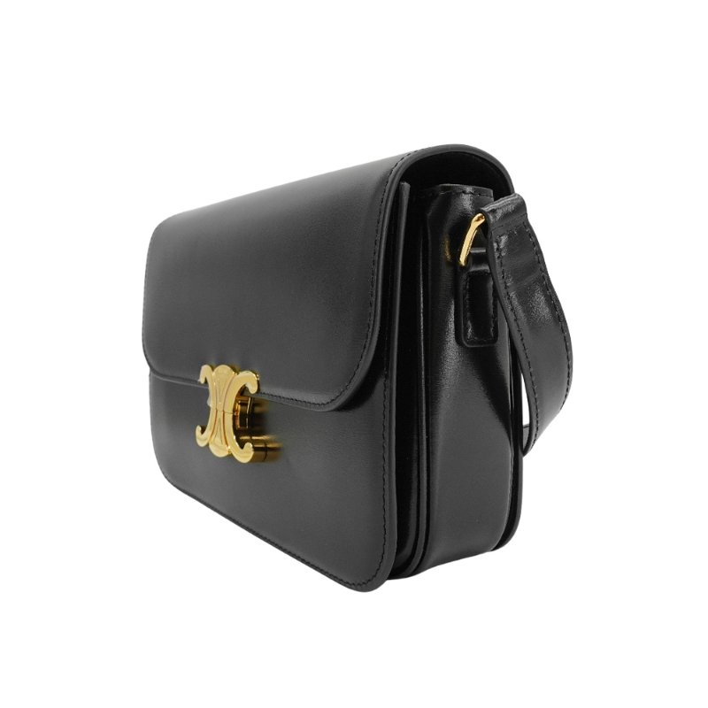 Celine 展示品 Triomphe 亮面牛皮中型肩背/斜背二用包(黑)-1