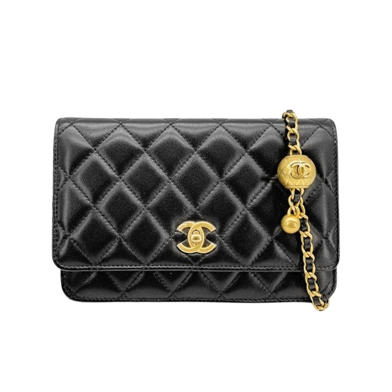 Chanel 展示品 菱格紋羊皮金球斜背包Woc(AP1450-黑)-0