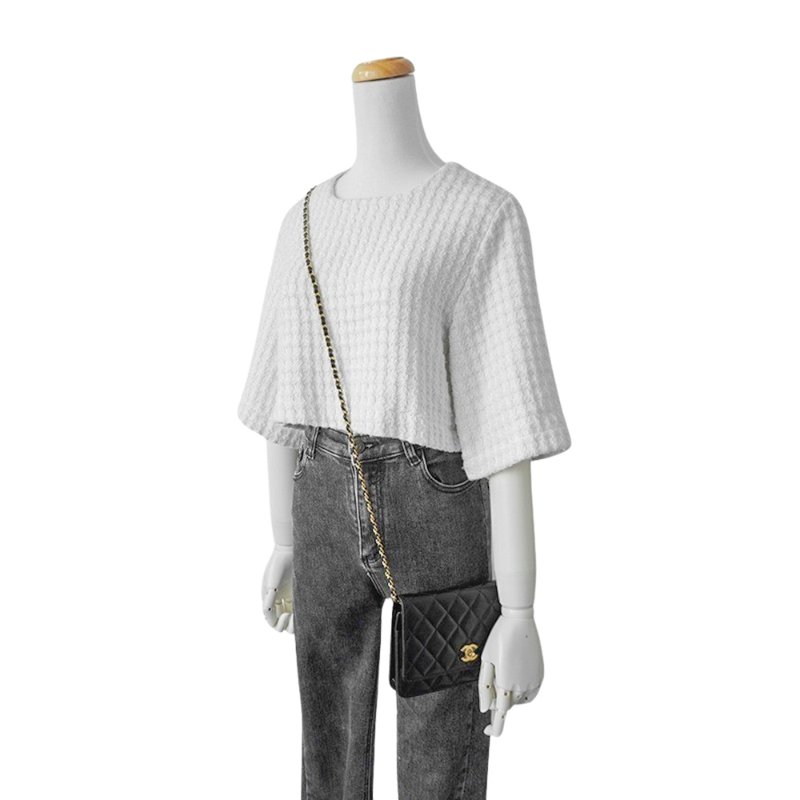 Chanel 展示品 菱格紋羊皮金球斜背包Woc(AP1450-黑)-5