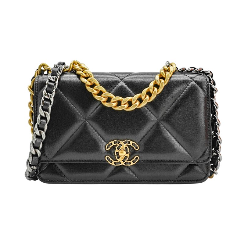 Chanel 19 菱格羊皮三色鍊斜背包 Woc(AP3267-黑)-0