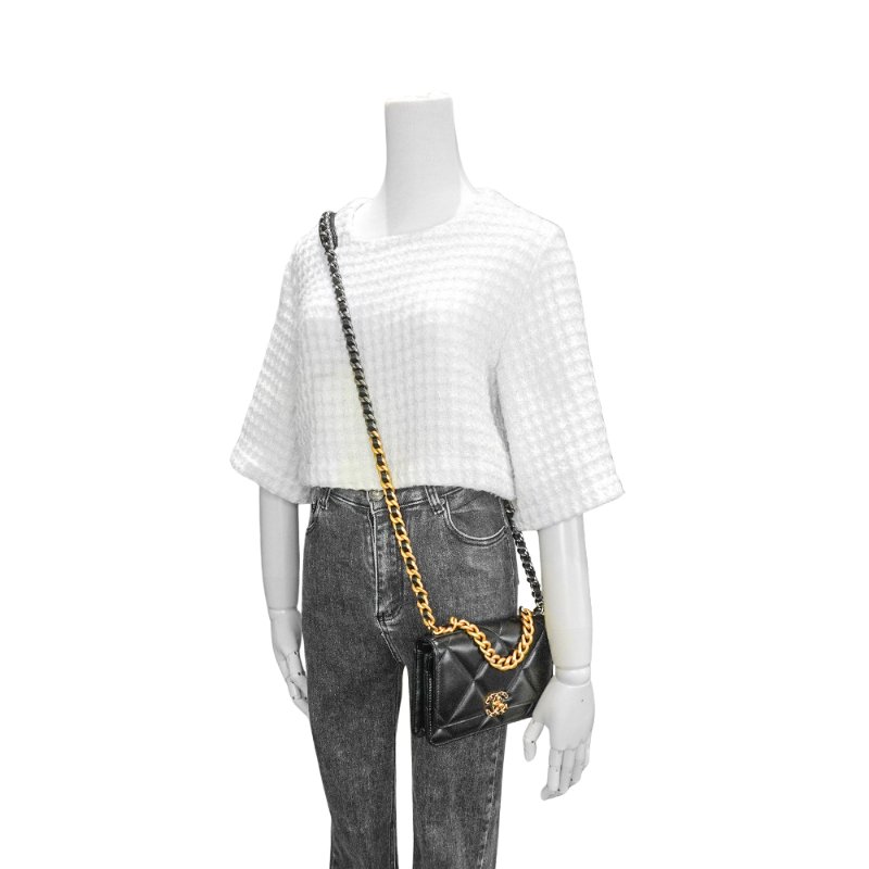 Chanel 19 菱格羊皮三色鍊斜背包 Woc(AP3267-黑)-5