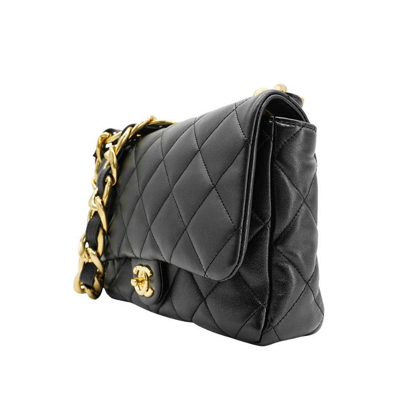 Chanel 展示品 羊皮金釦粗鍊肩背包(AS3215-黑)-1