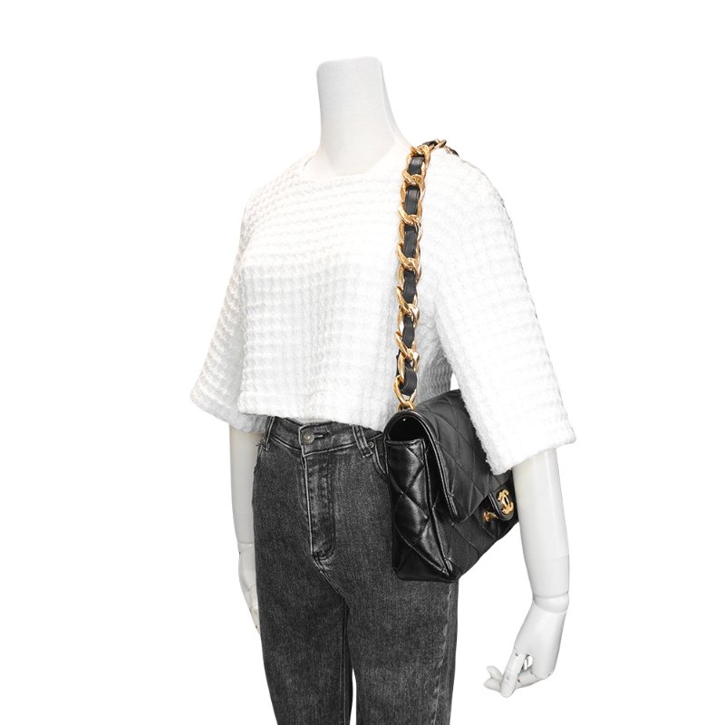 Chanel 展示品 羊皮金釦粗鍊肩背包(AS3215-黑)-5