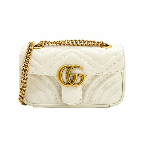 Gucci 展示品 Marmont 雙G牛皮掀蓋斜背包-22cm(446744-白)