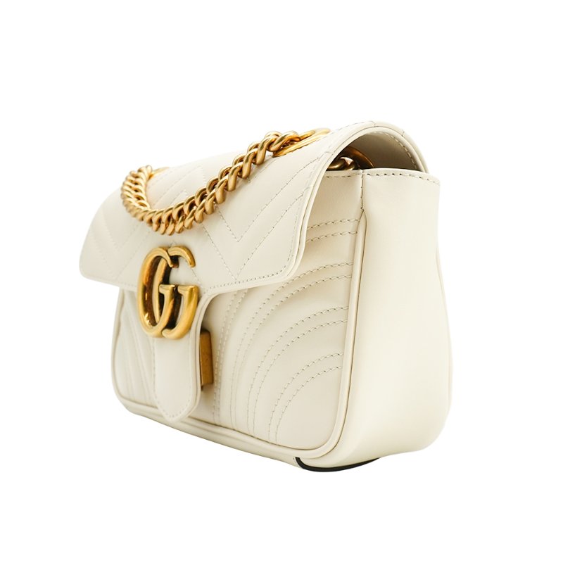 Gucci 展示品 Marmont 雙G牛皮掀蓋斜背包-22cm(446744-白)-1