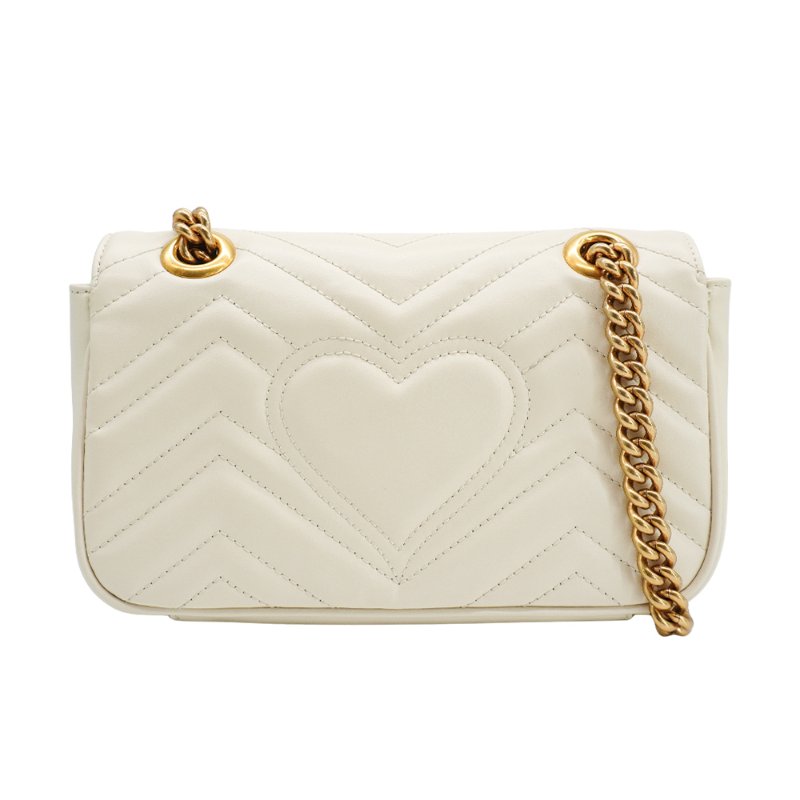 Gucci 展示品 Marmont 雙G牛皮掀蓋斜背包-22cm(446744-白)-2