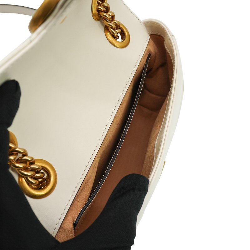 Gucci 展示品 Marmont 雙G牛皮掀蓋斜背包-22cm(446744-白)-4