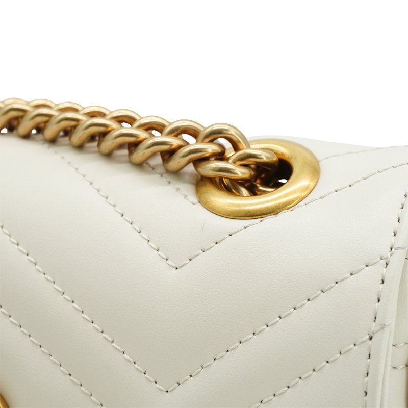 Gucci 展示品 Marmont 雙G牛皮掀蓋斜背包-22cm(446744-白)-6