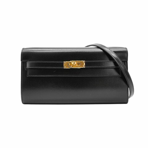Hermes Kelly To Go Box牛皮金釦手拿/斜背包(89黑)