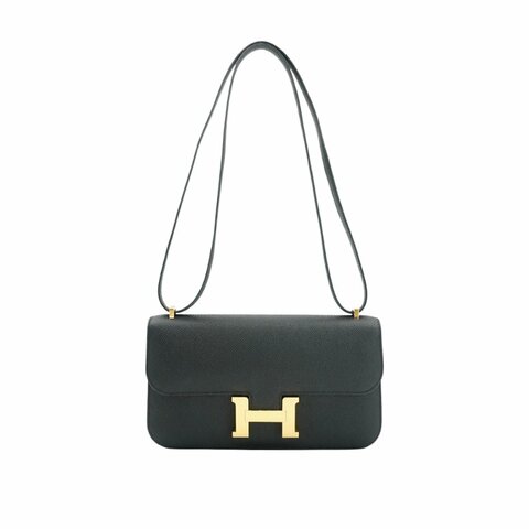 Hermes Constance Elan Epsom牛皮H金釦長夾/斜背包(89黑)
