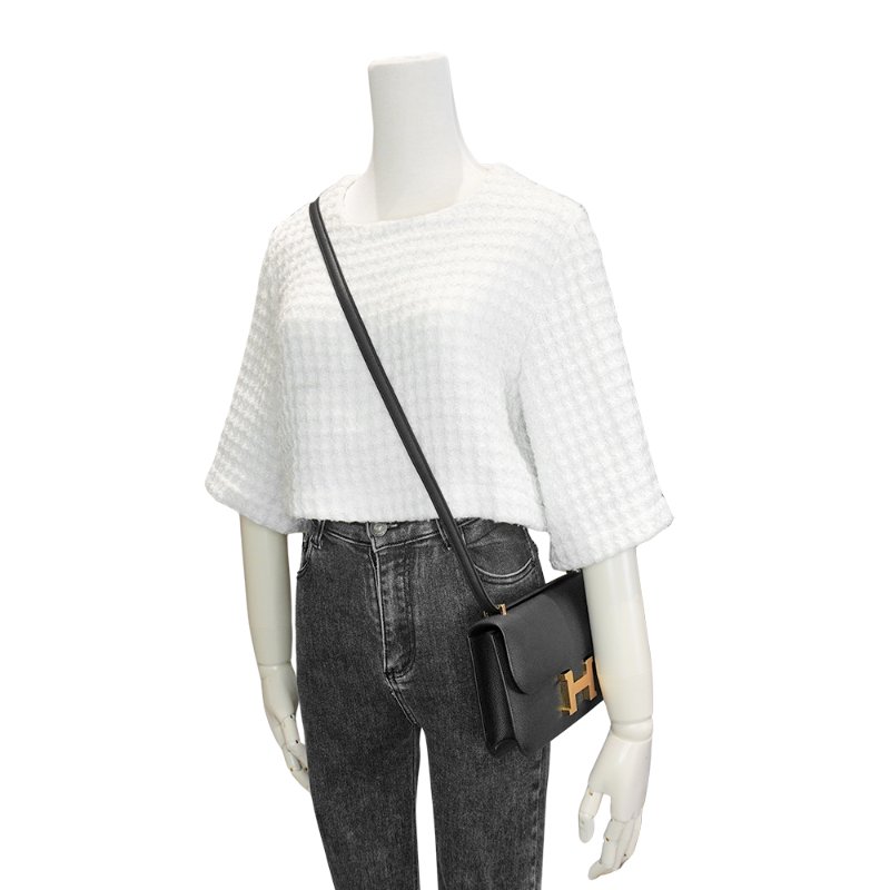 Hermes Constance Elan Epsom牛皮H金釦長夾/斜背包(89黑)-5