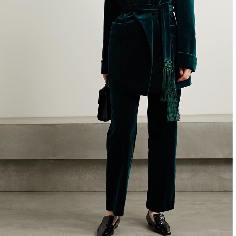 Loro PianaTEXCO皇室嬰駝R0W 綠色絲絨長褲 38碼 一套上身超無敵美膩-4